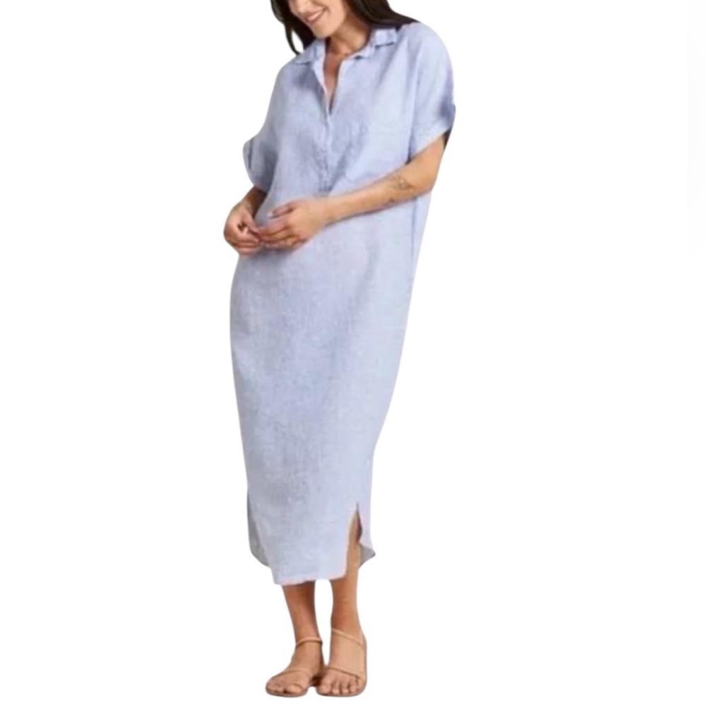 Grayson The Artist 100%Linen Short Sleeve Full Length Dress Pocket Size 04
